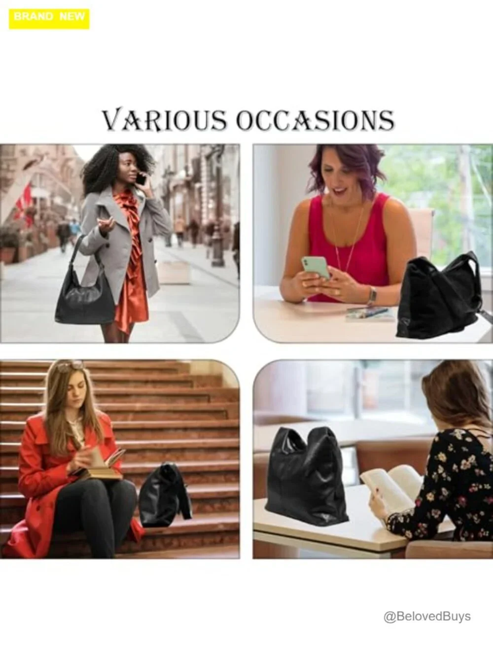 PU Leather and Suede Hobo Tote Bag with Interior Pockets Large Capacity